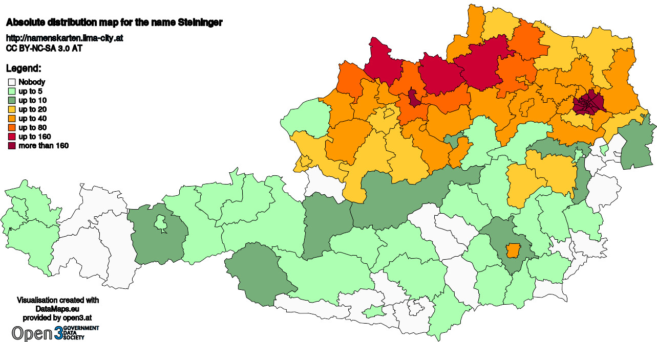 Absolute Distribution maps for surname Steininger