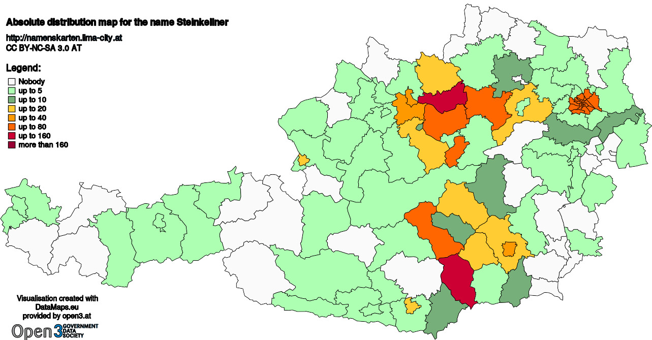 Absolute Distribution maps for surname Steinkellner