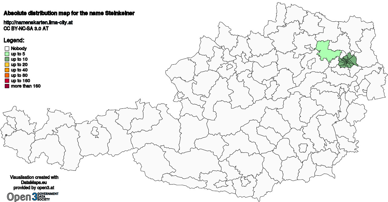 Absolute Distribution maps for surname Steinkelner