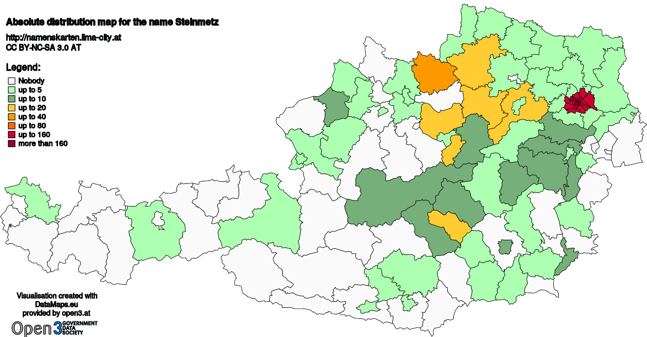 Absolute Distribution maps for surname Steinmetz