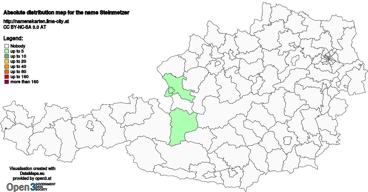 Absolute Distribution maps for surname Steinmetzer