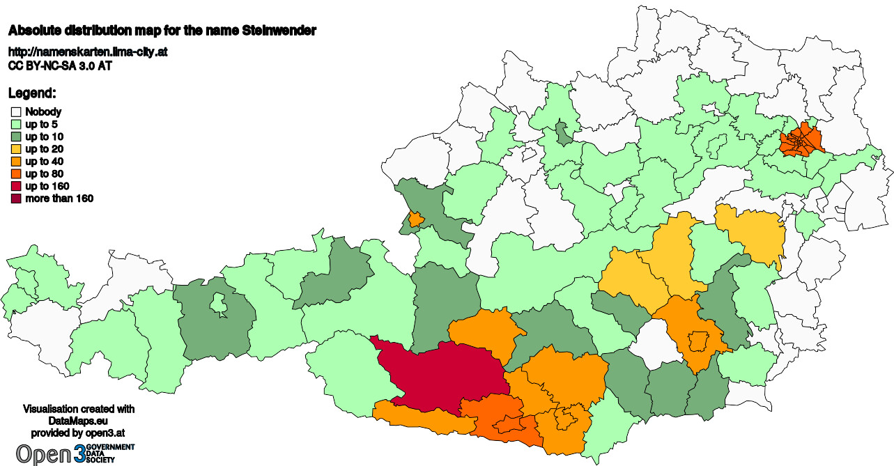 Absolute Distribution maps for surname Steinwender