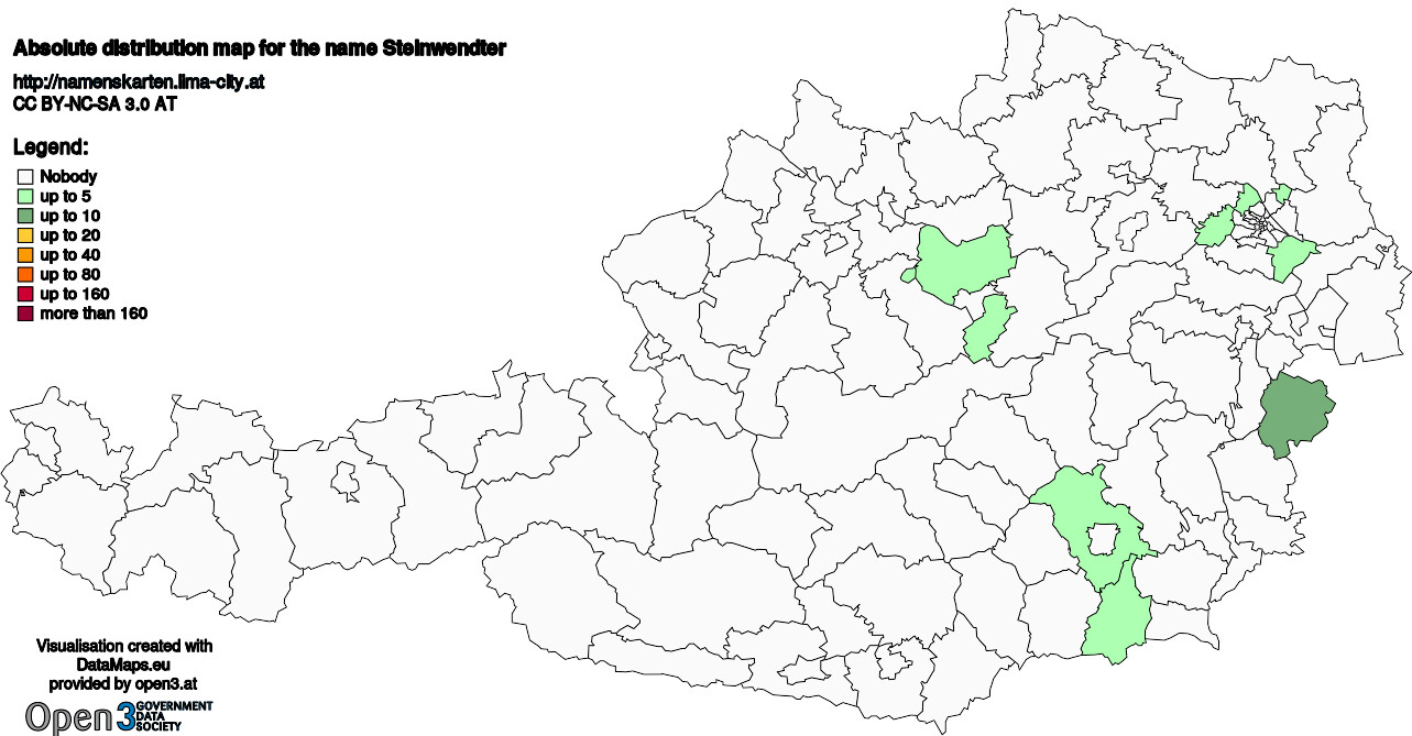 Absolute Distribution maps for surname Steinwendter