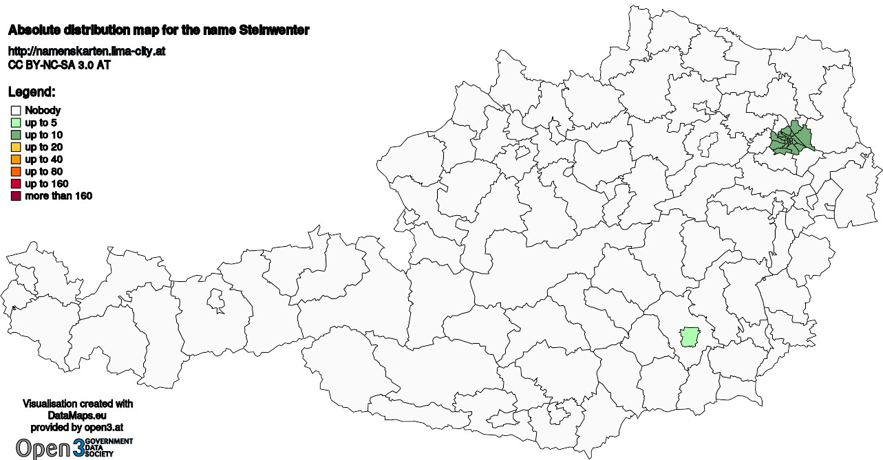 Absolute Distribution maps for surname Steinwenter