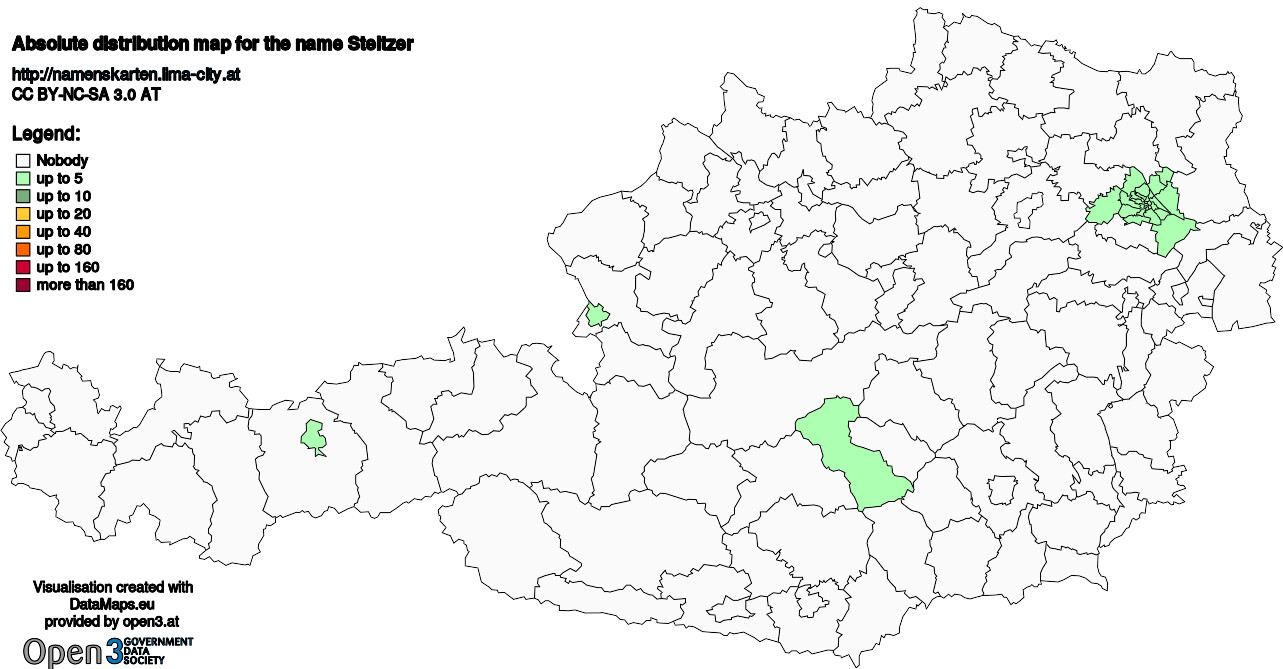 Absolute Distribution maps for surname Steltzer