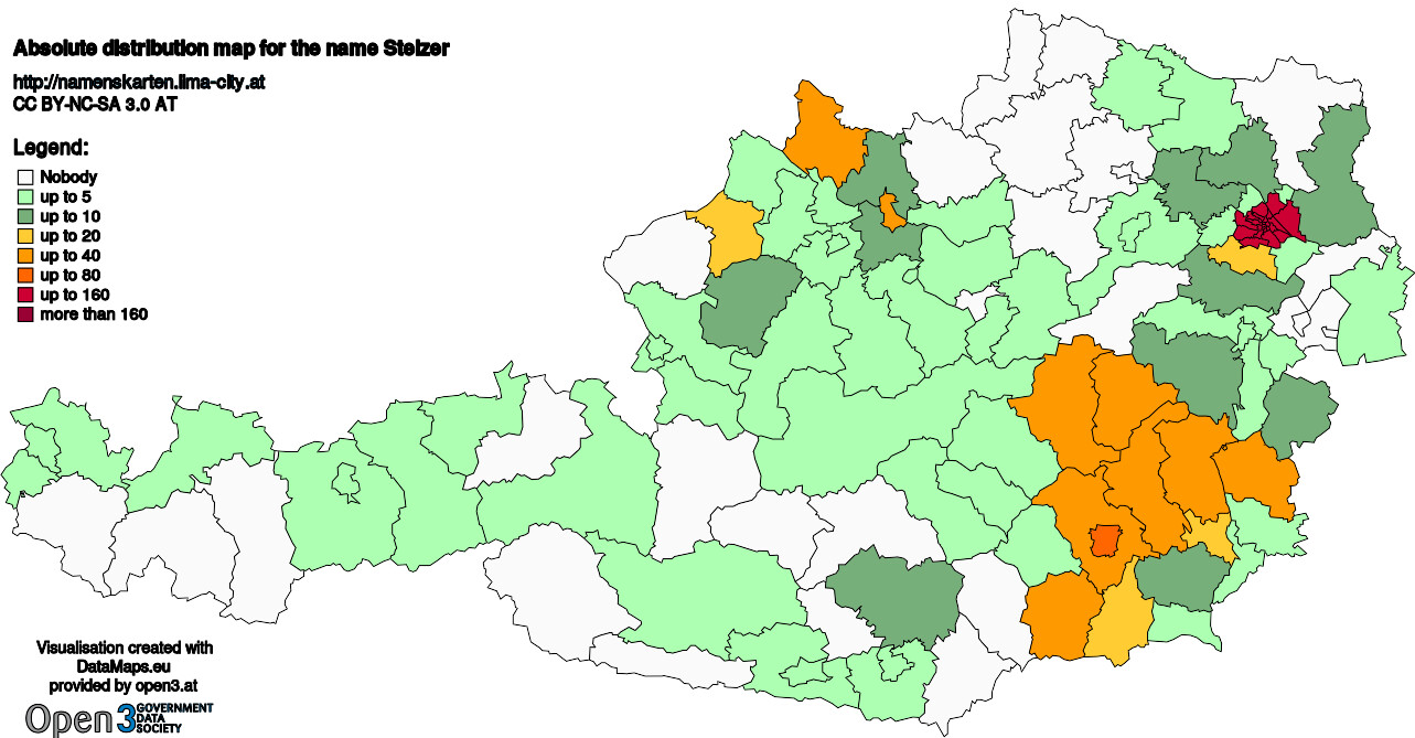 Absolute Distribution maps for surname Stelzer