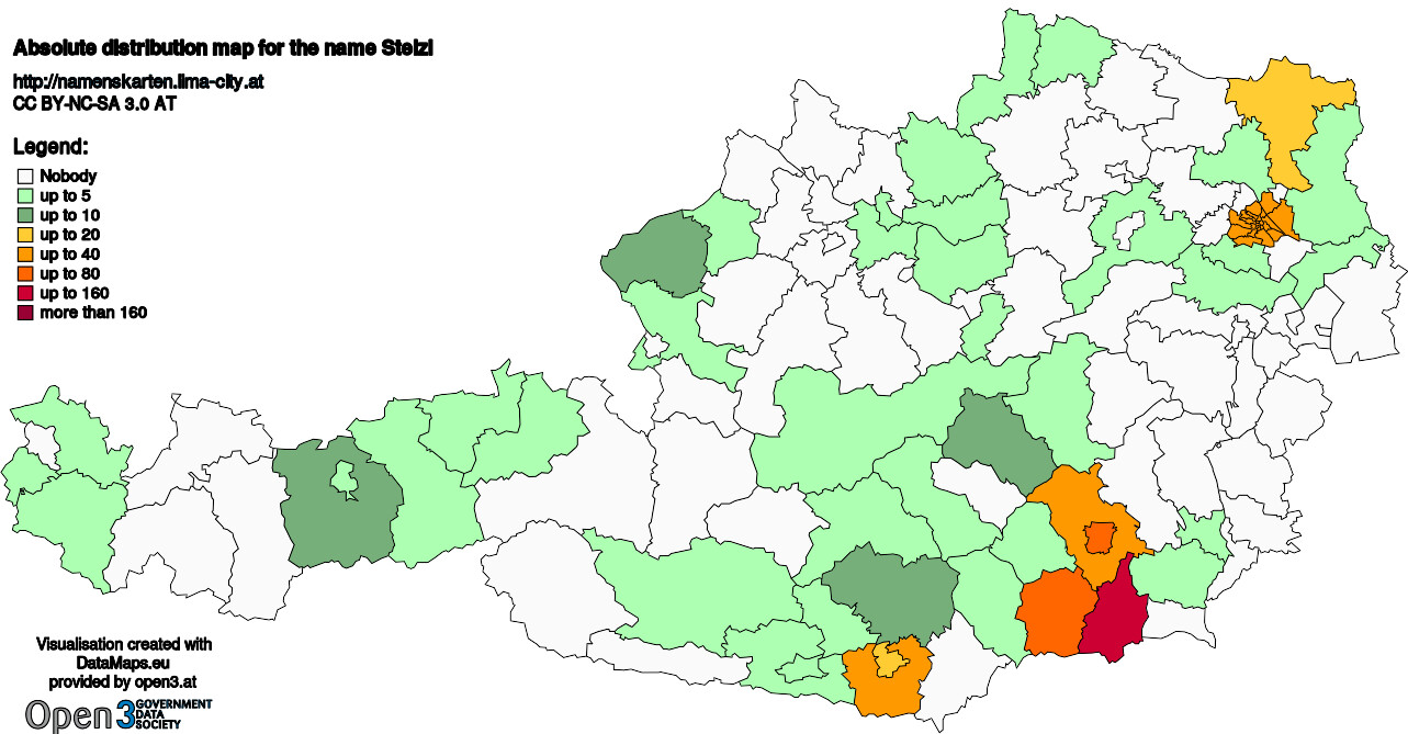 Absolute Distribution maps for surname Stelzl