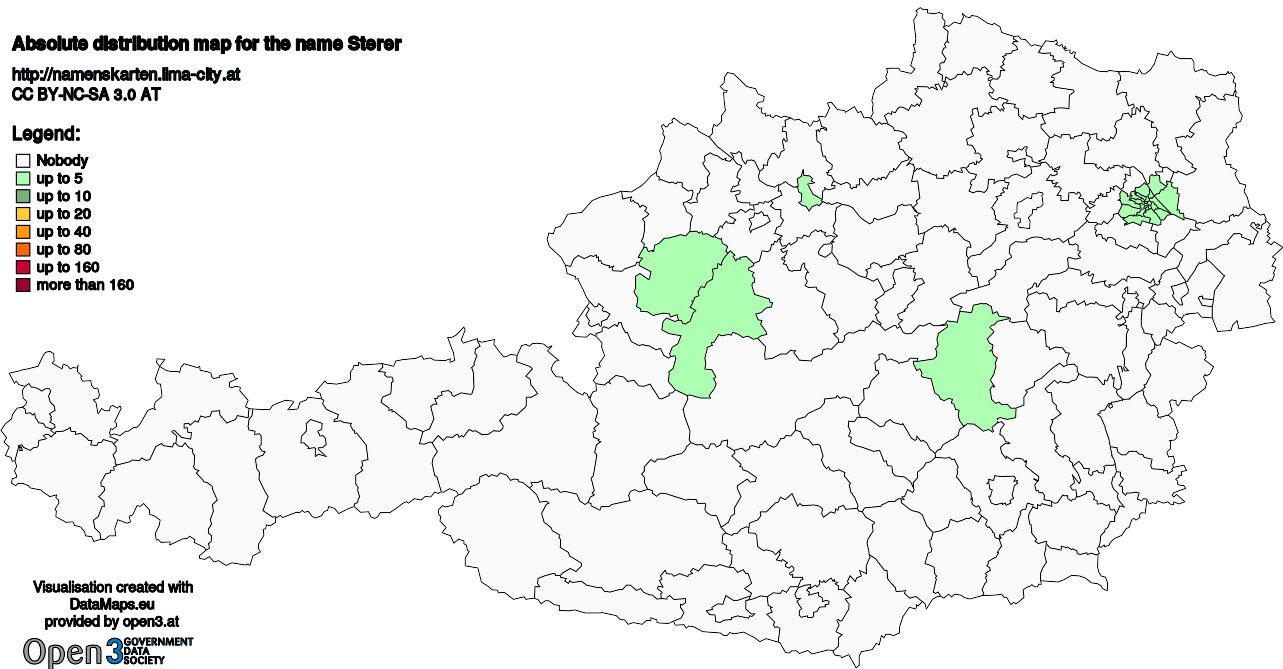 Absolute Distribution maps for surname Sterer