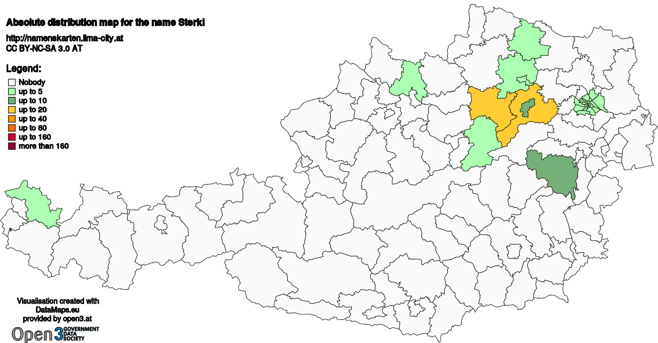 Absolute Distribution maps for surname Sterkl