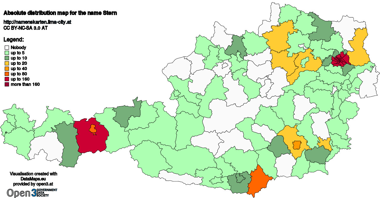 Absolute Distribution maps for surname Stern