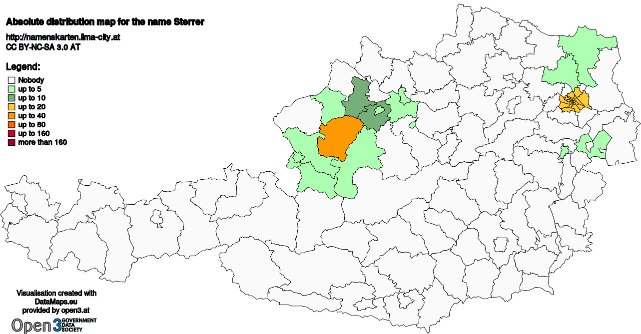 Absolute Distribution maps for surname Sterrer