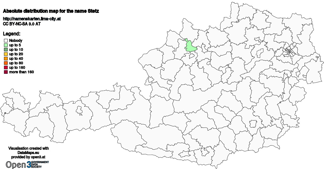 Absolute Distribution maps for surname Stetz