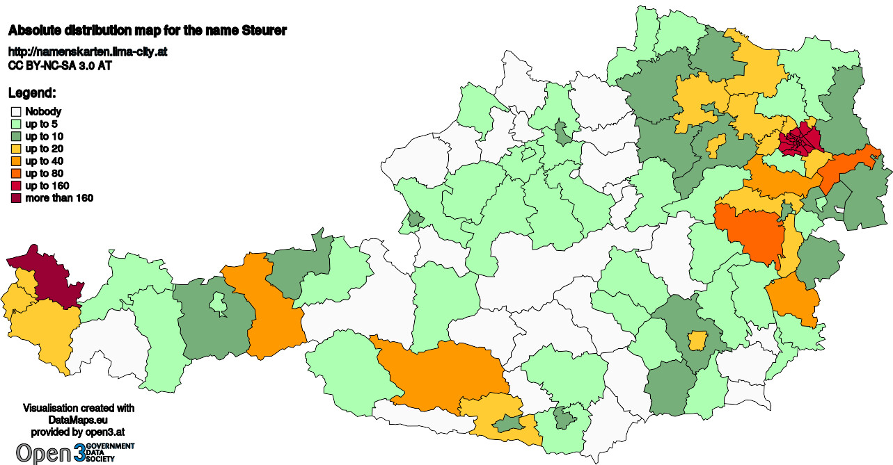 Absolute Distribution maps for surname Steurer