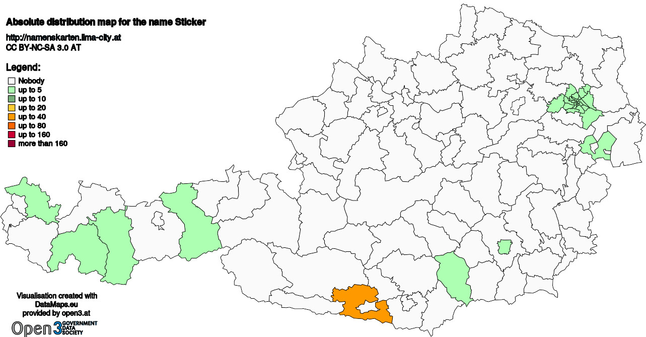 Absolute Distribution maps for surname Sticker