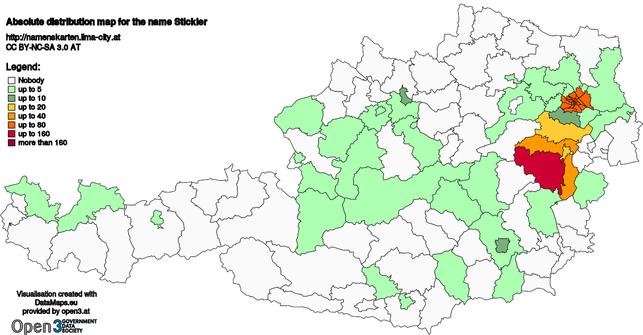 Absolute Distribution maps for surname Stickler