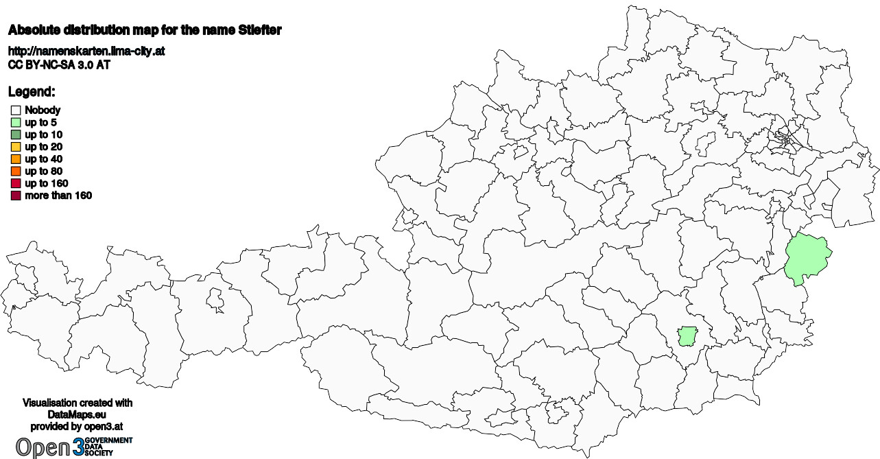 Absolute Distribution maps for surname Stiefter