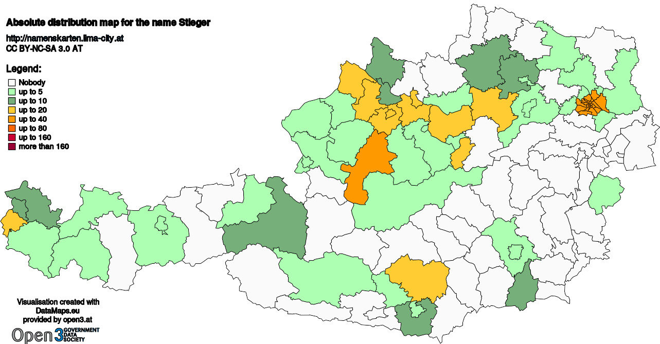 Absolute Distribution maps for surname Stieger