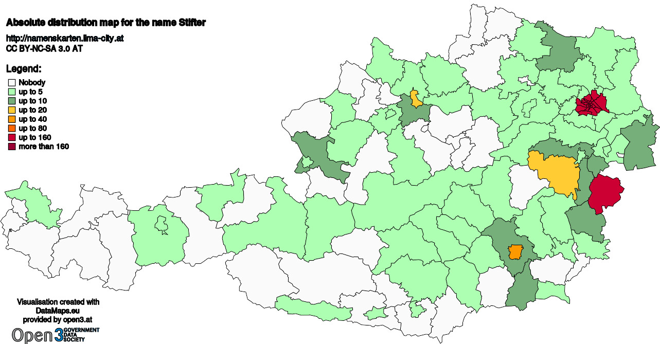 Absolute Distribution maps for surname Stifter