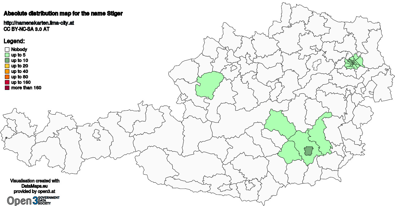 Absolute Distribution maps for surname Stiger
