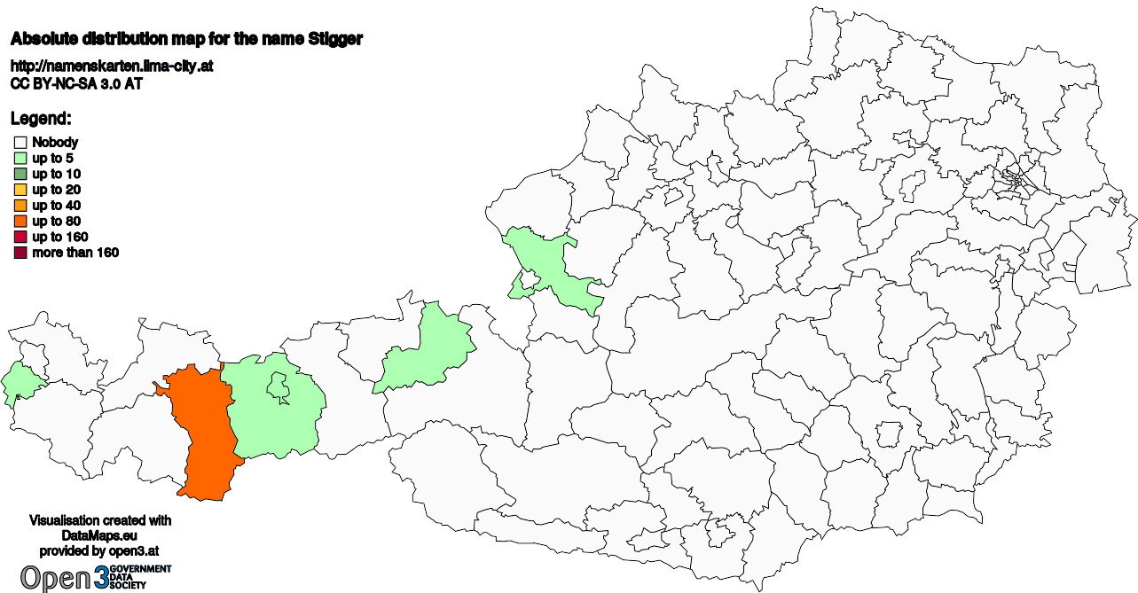 Absolute Distribution maps for surname Stigger