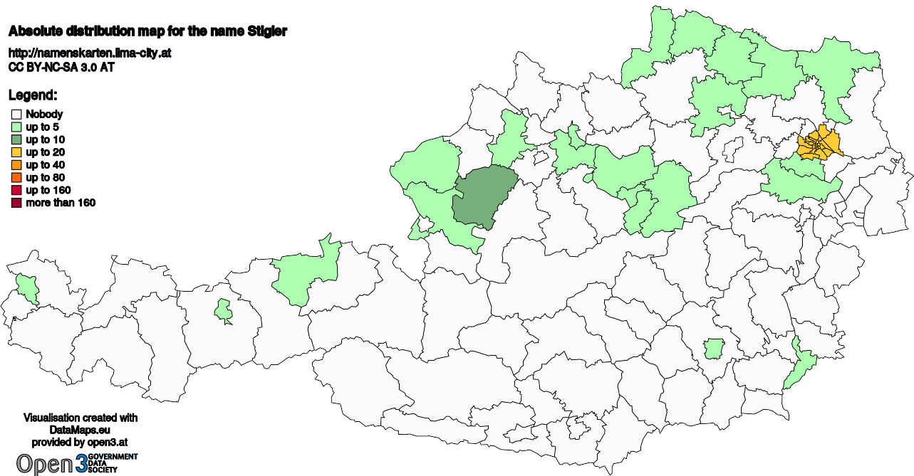 Absolute Distribution maps for surname Stigler