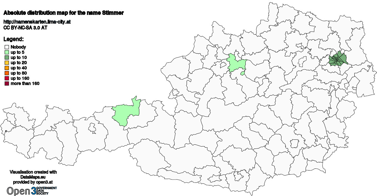 Absolute Distribution maps for surname Stimmer