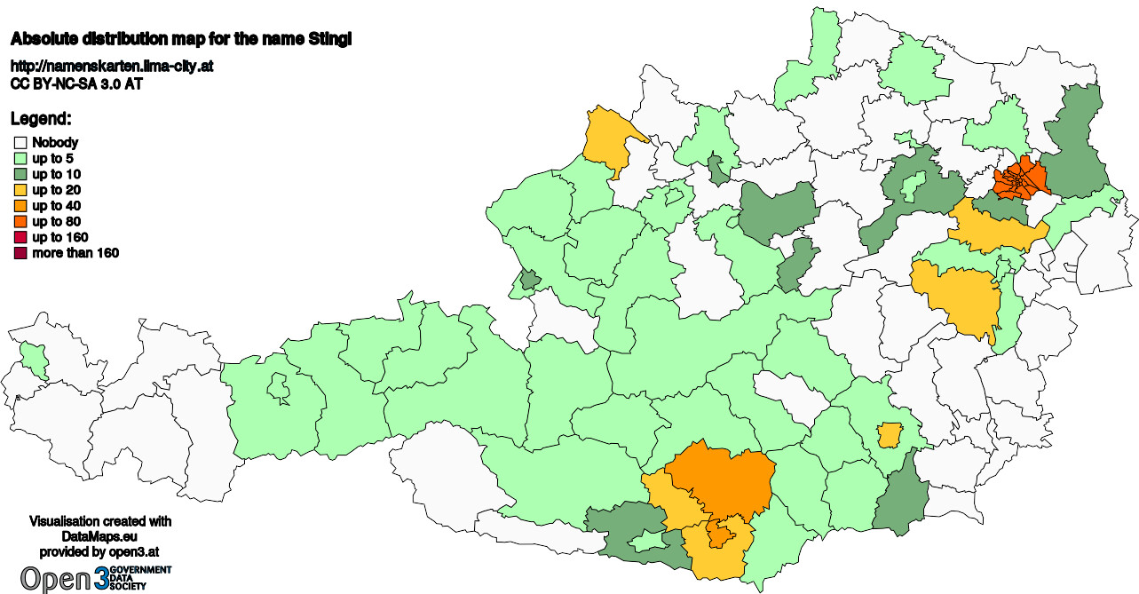 Absolute Distribution maps for surname Stingl