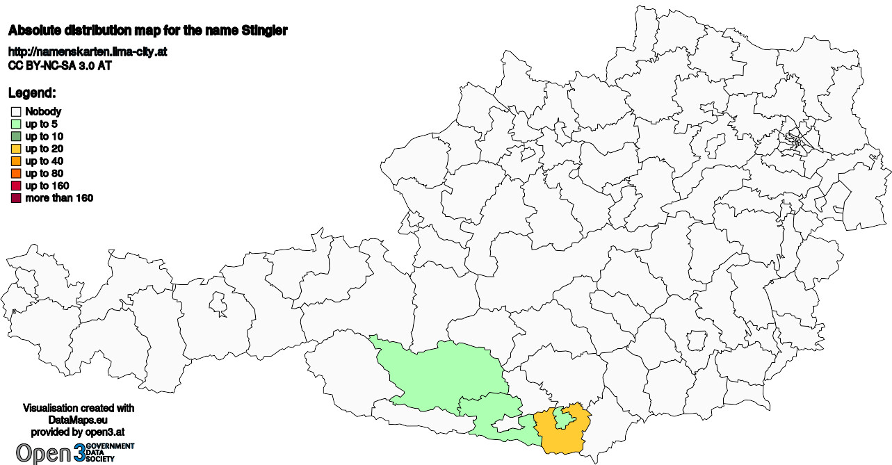 Absolute Distribution maps for surname Stingler