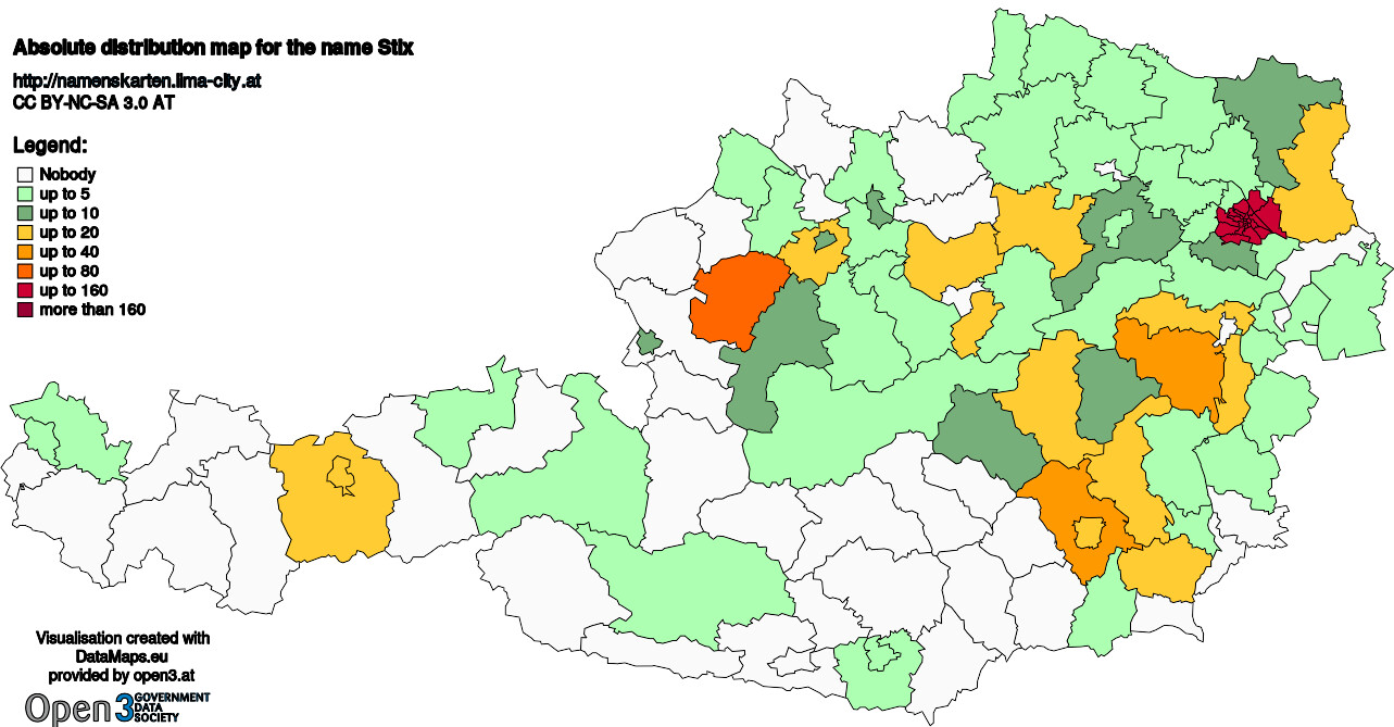 Absolute Distribution maps for surname Stix