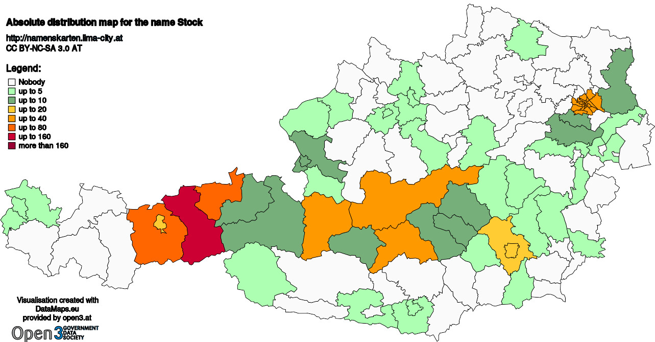 Absolute Distribution maps for surname Stock