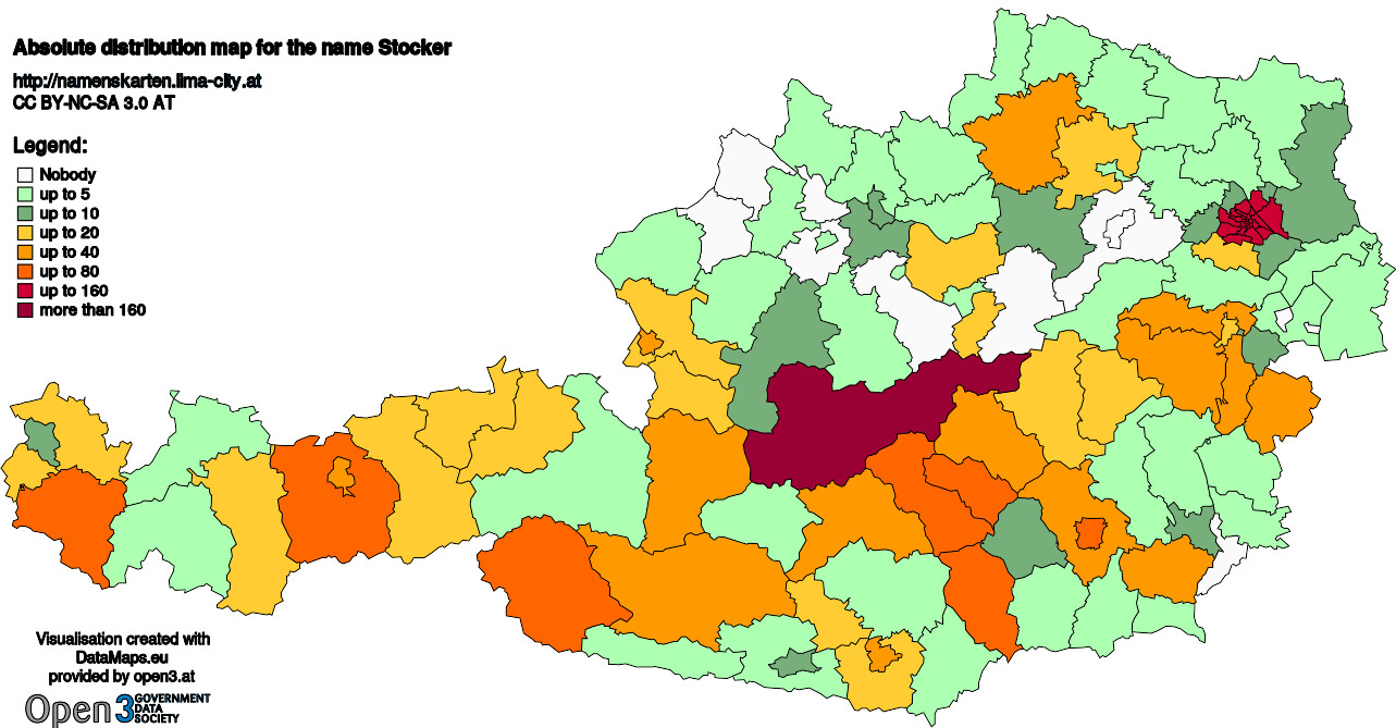 Absolute Distribution maps for surname Stocker