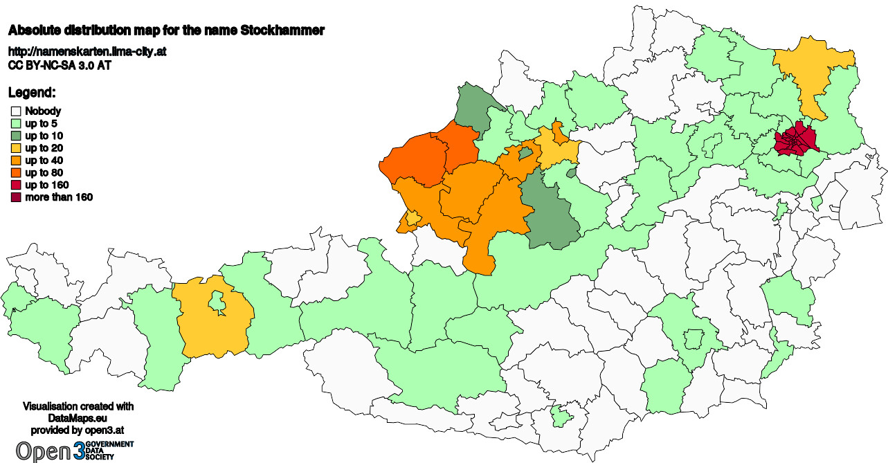 Absolute Distribution maps for surname Stockhammer