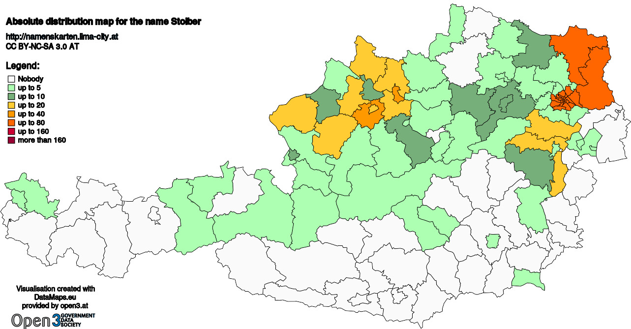 Absolute Distribution maps for surname Stoiber