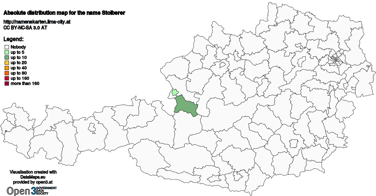 Absolute Distribution maps for surname Stoiberer