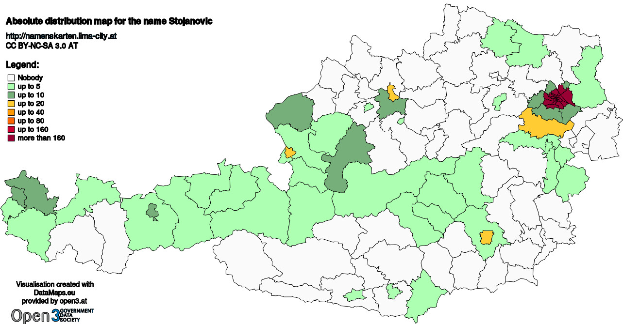 Absolute Distribution maps for surname Stojanovic