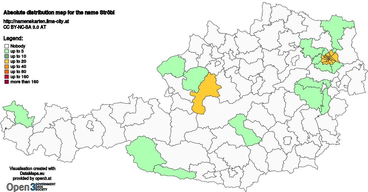Absolute Distribution maps for surname Ströbl