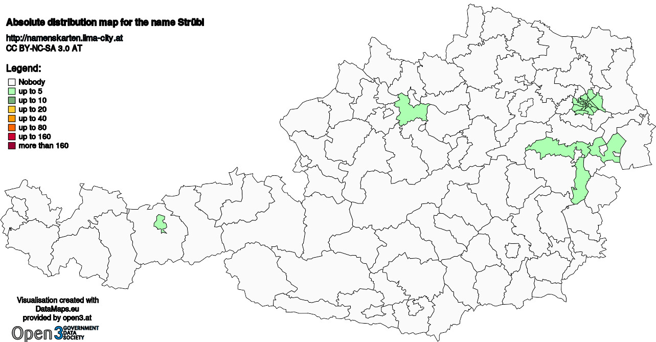 Absolute Distribution maps for surname Strübl
