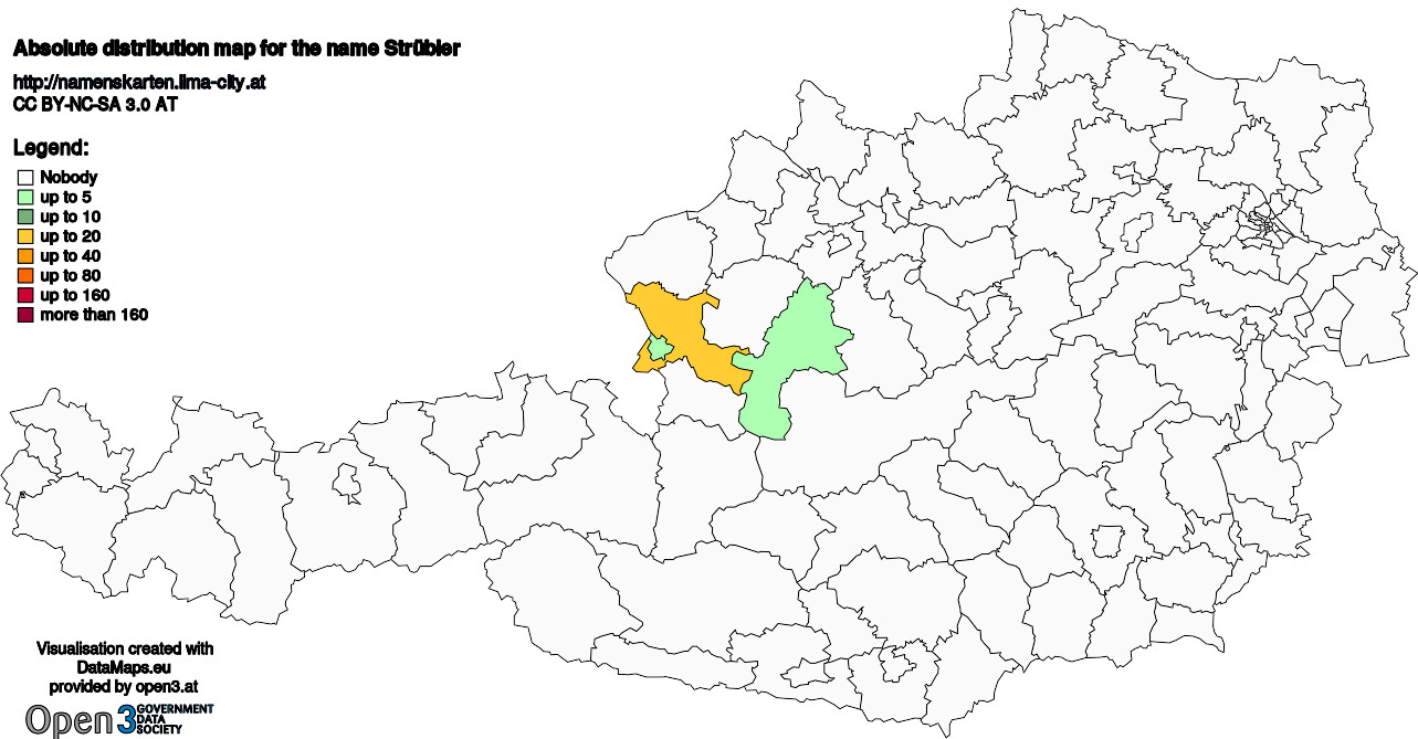 Absolute Distribution maps for surname Strübler
