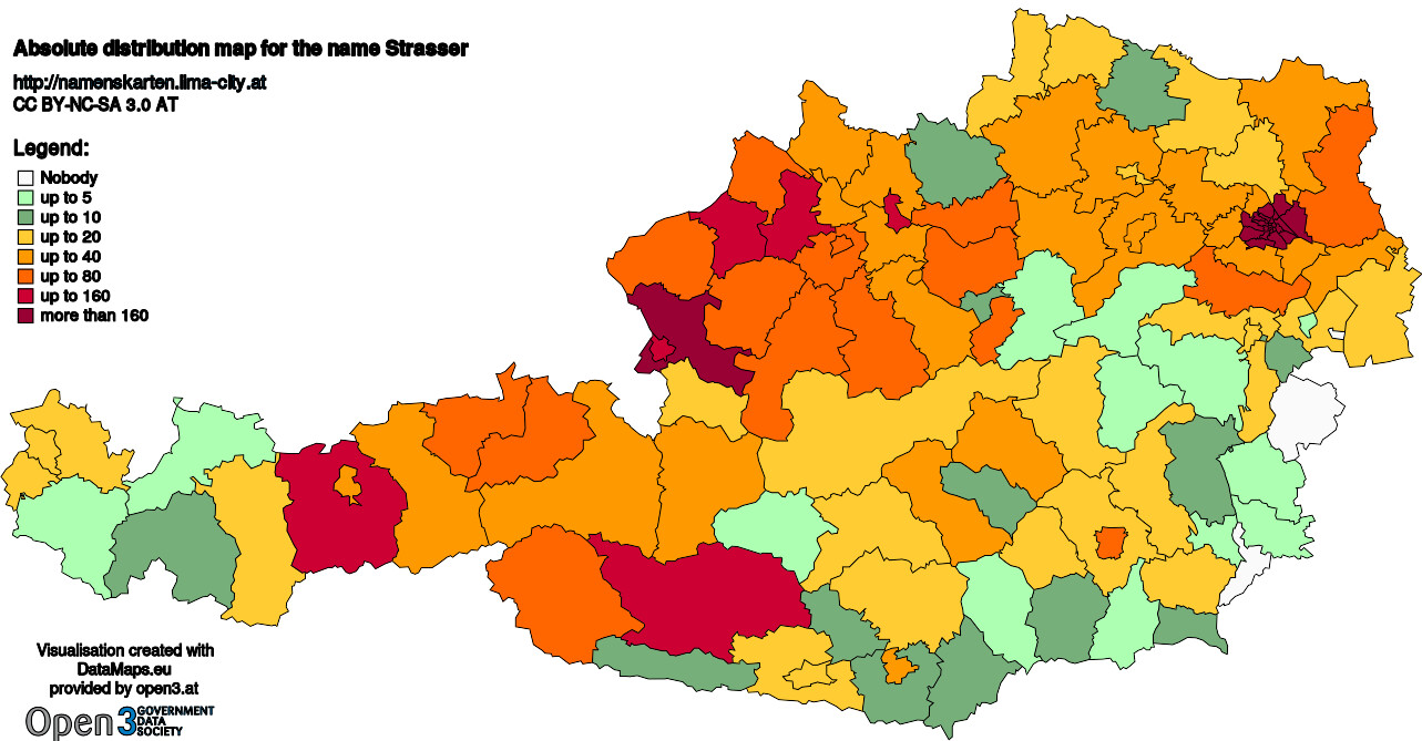 Absolute Distribution maps for surname Strasser