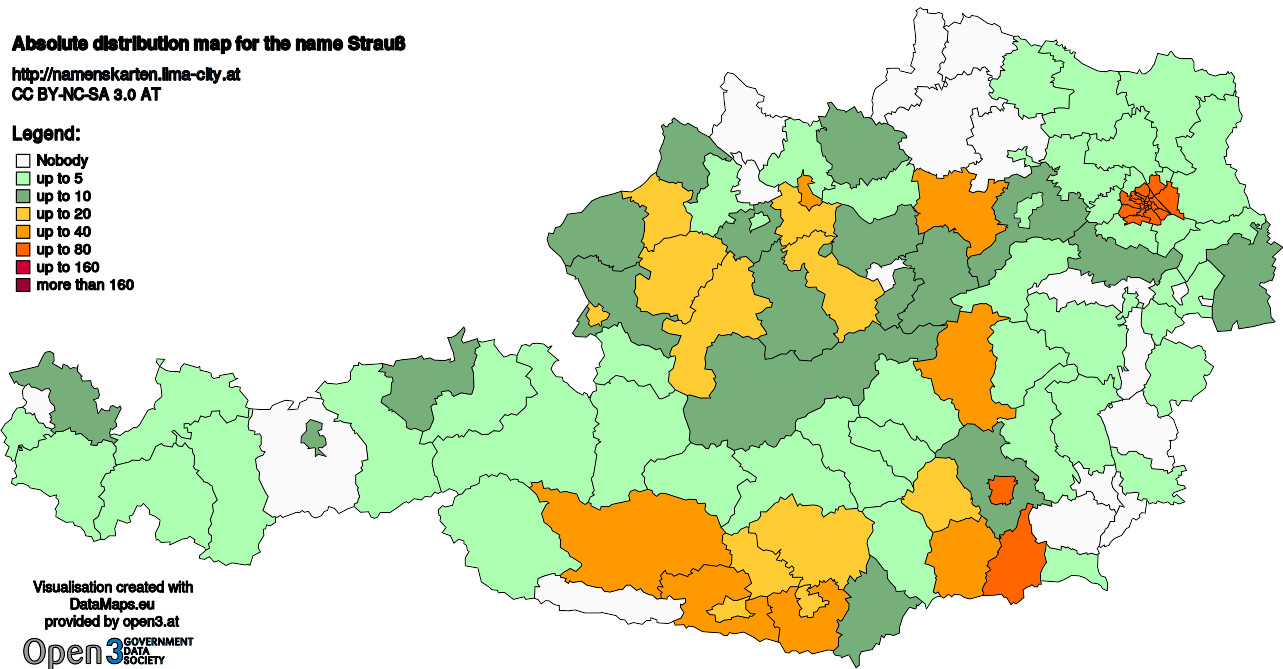 Absolute Distribution maps for surname Strauß