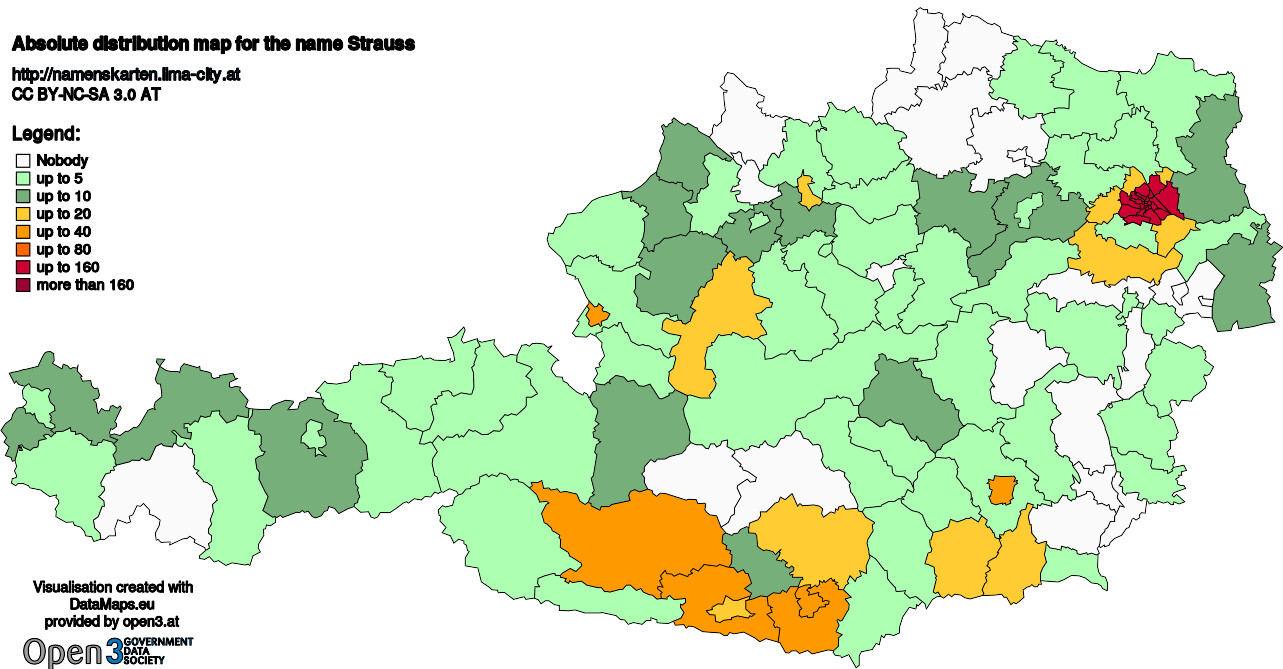 Absolute Distribution maps for surname Strauss