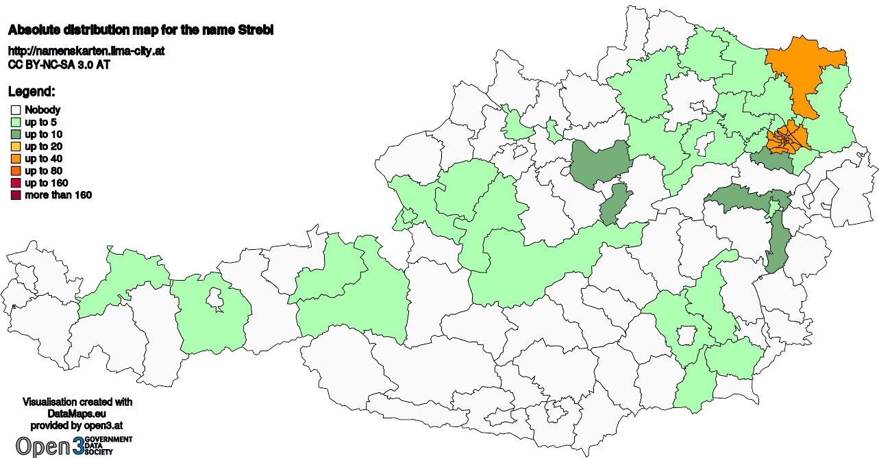 Absolute Distribution maps for surname Strebl