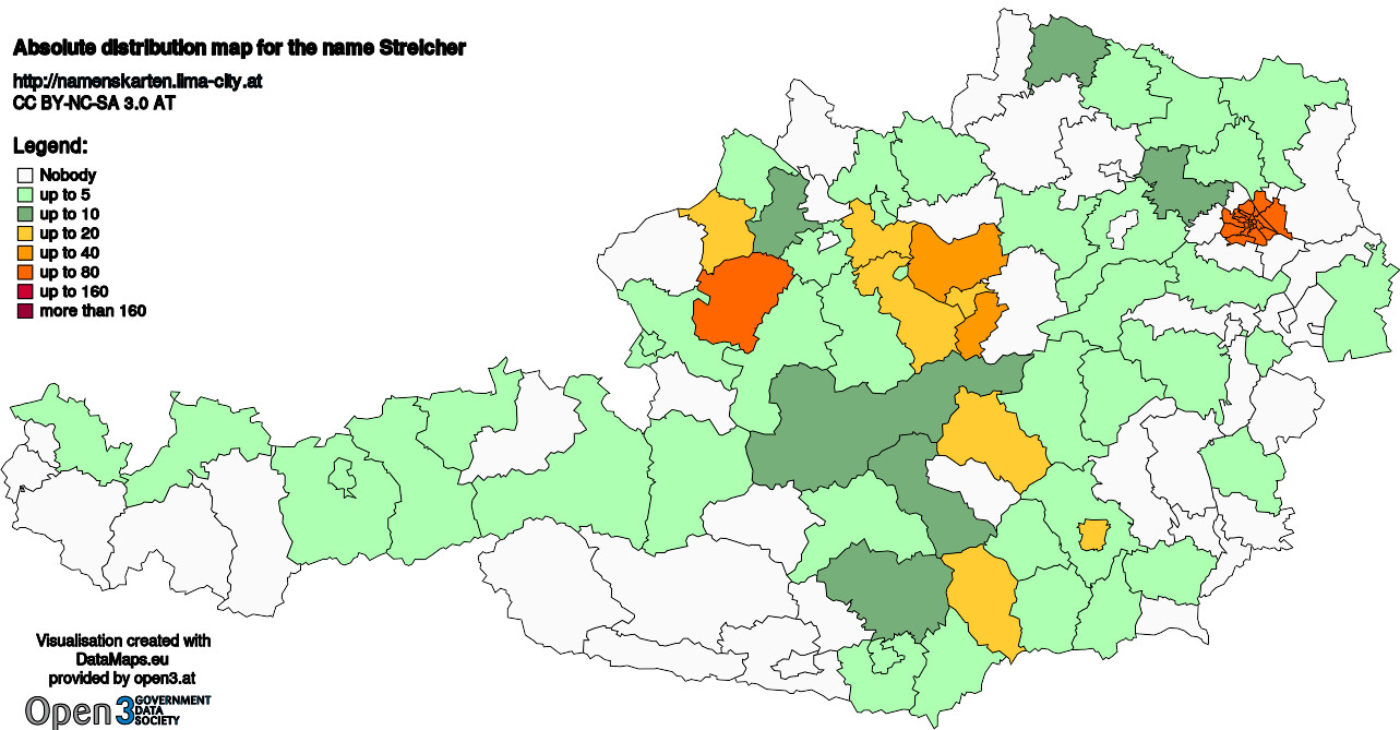 Absolute Distribution maps for surname Streicher