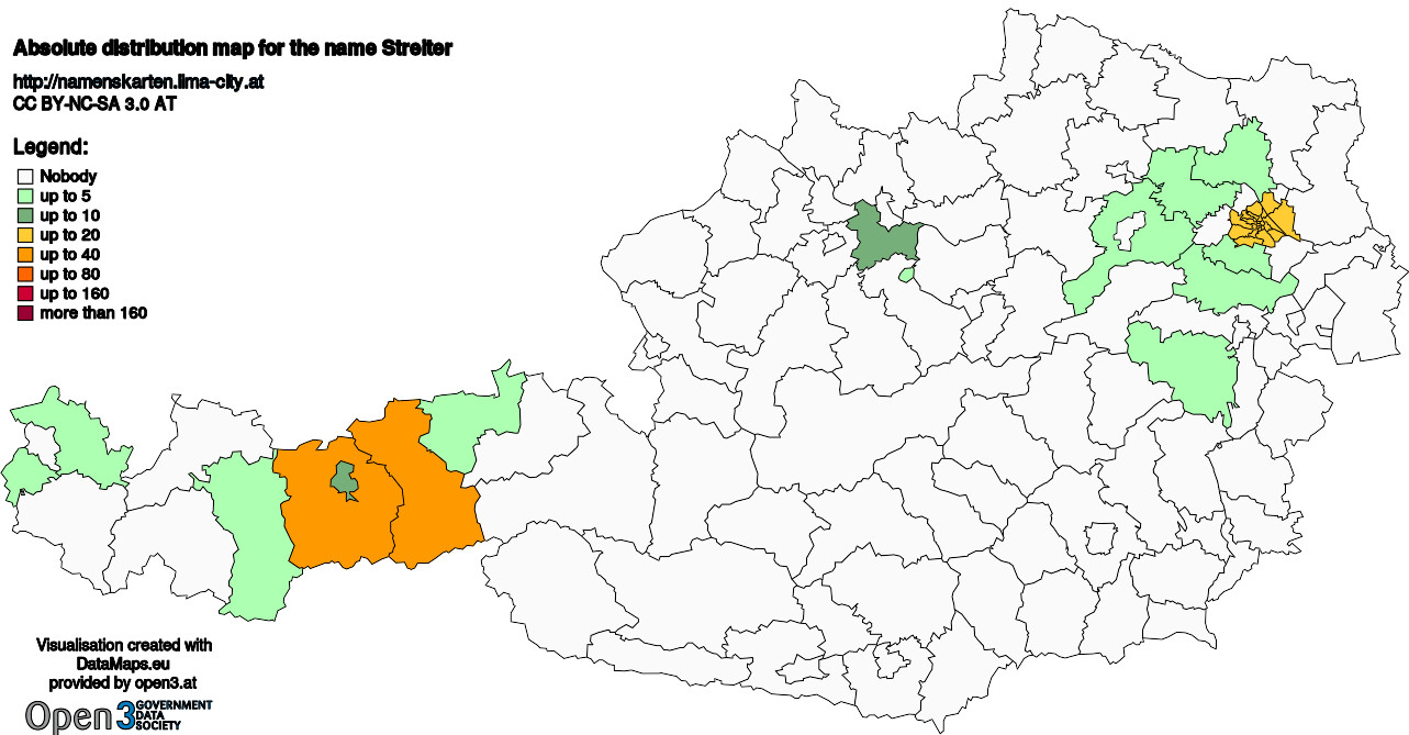 Absolute Distribution maps for surname Streiter