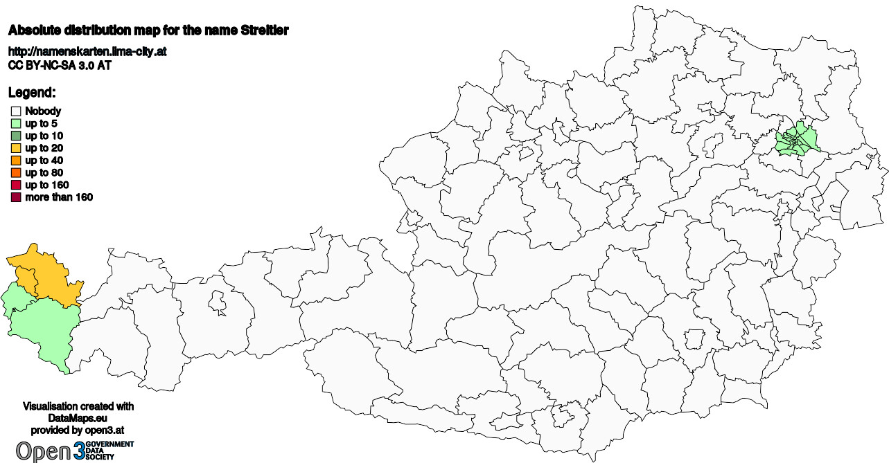 Absolute Distribution maps for surname Streitler