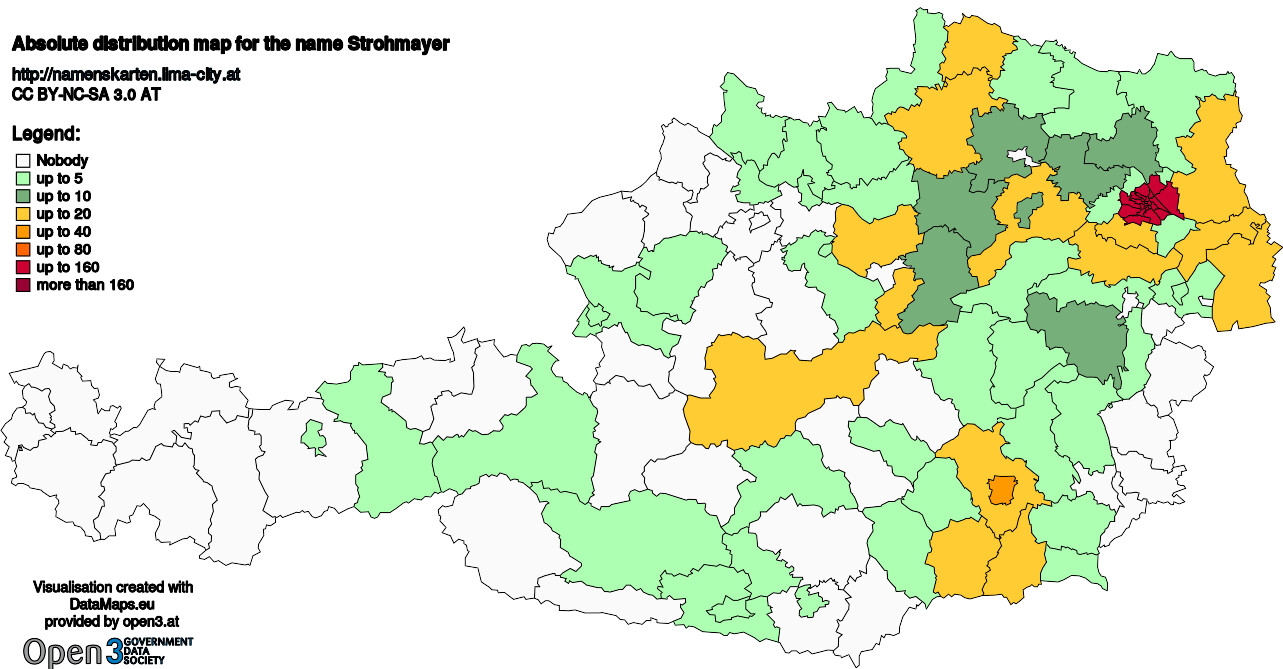 Absolute Distribution maps for surname Strohmayer