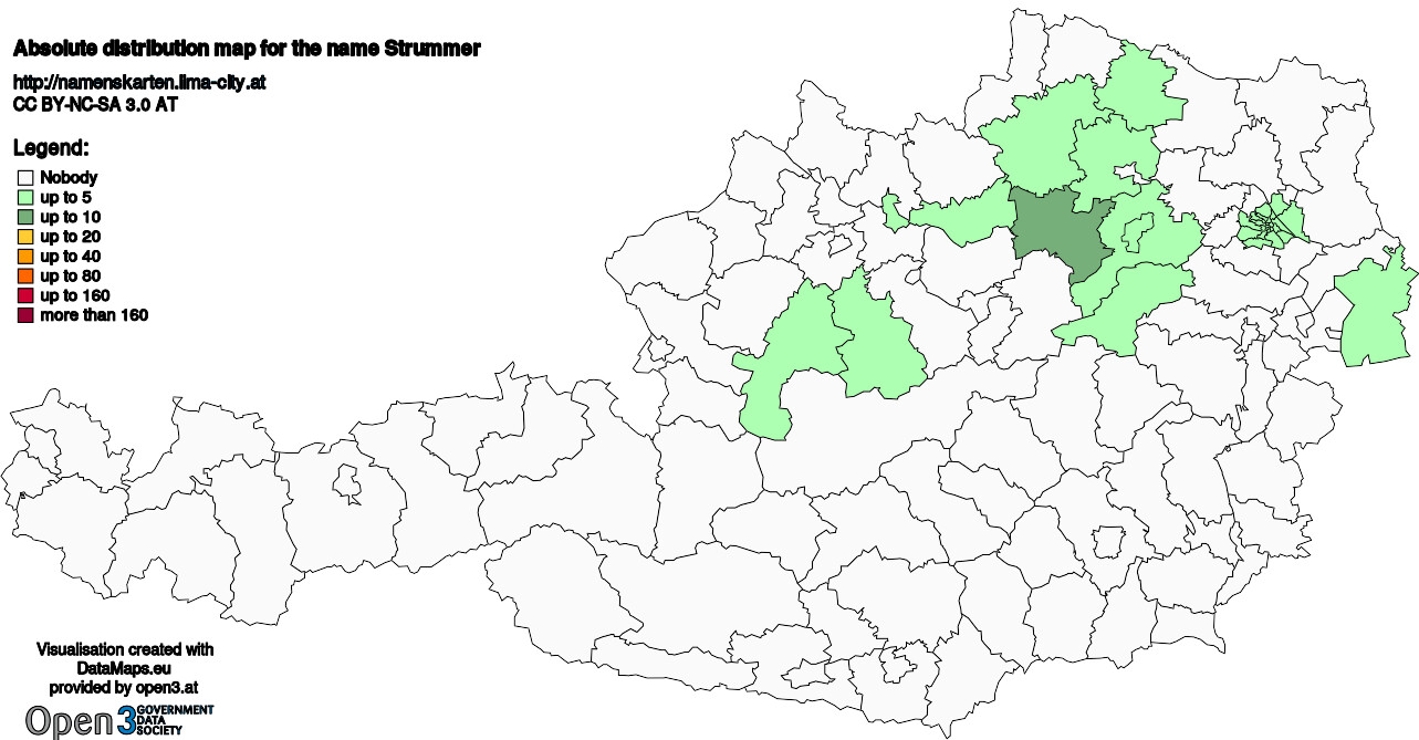 Absolute Distribution maps for surname Strummer