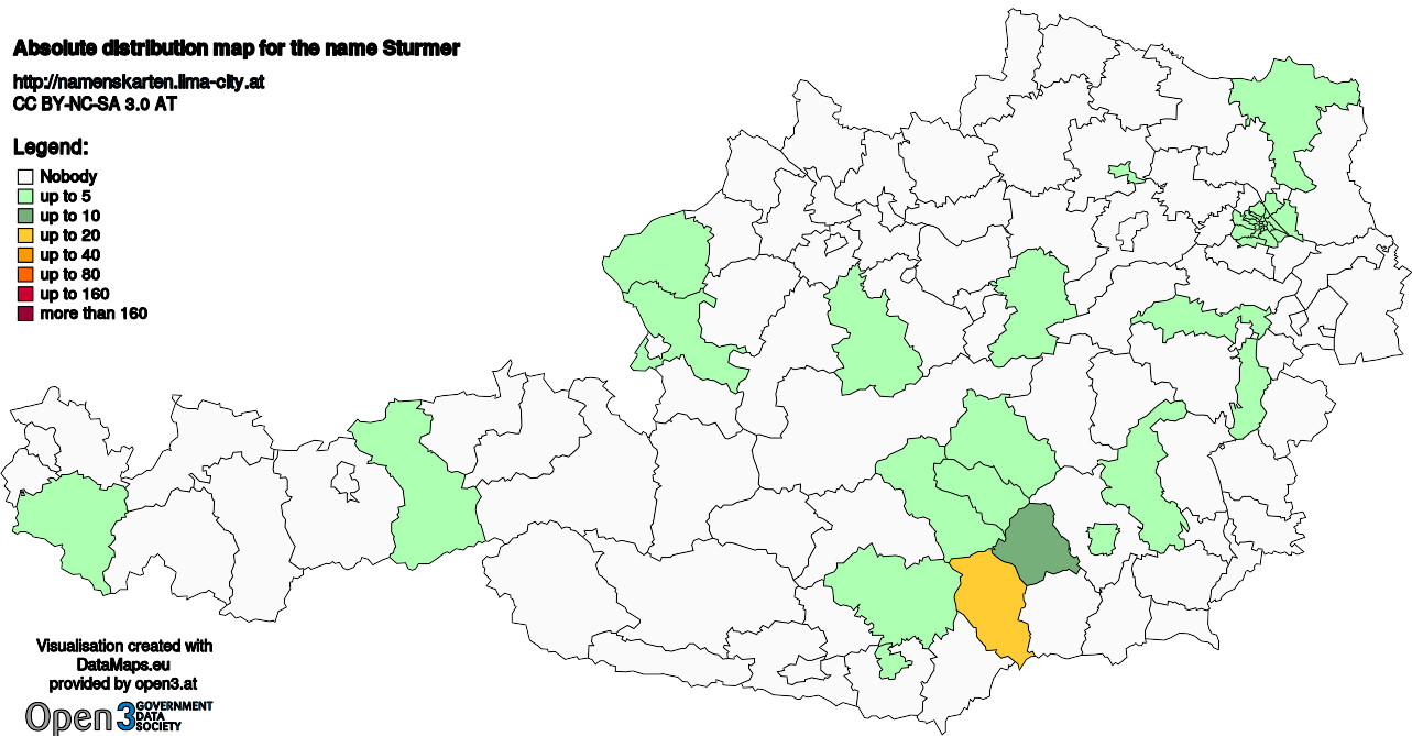 Absolute Distribution maps for surname Sturmer