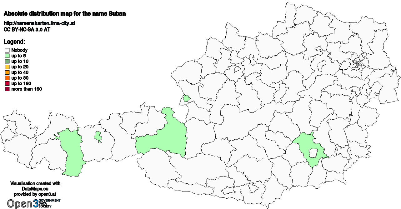 Absolute Distribution maps for surname Suban