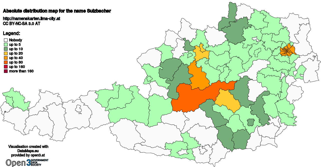 Absolute Distribution maps for surname Sulzbacher